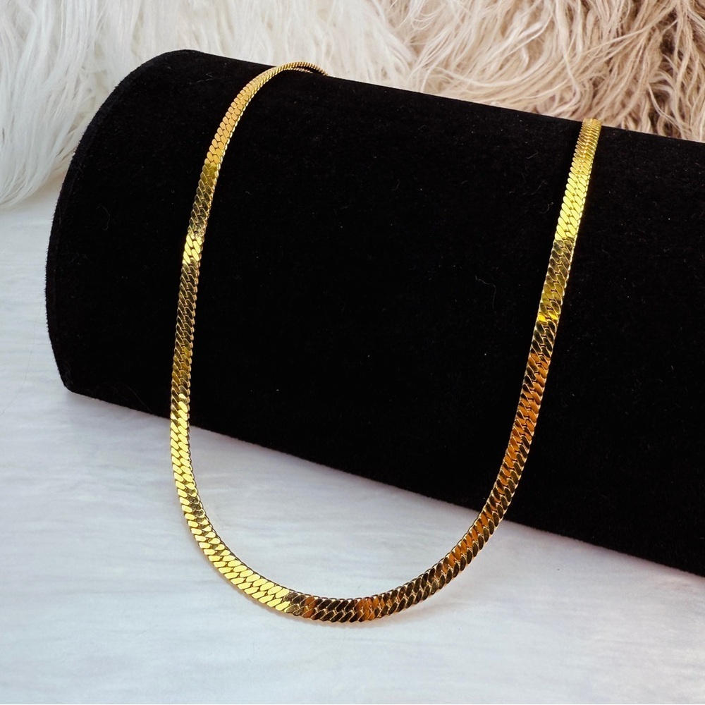 Sleek Goldtone Herringbone Chain Long Necklace